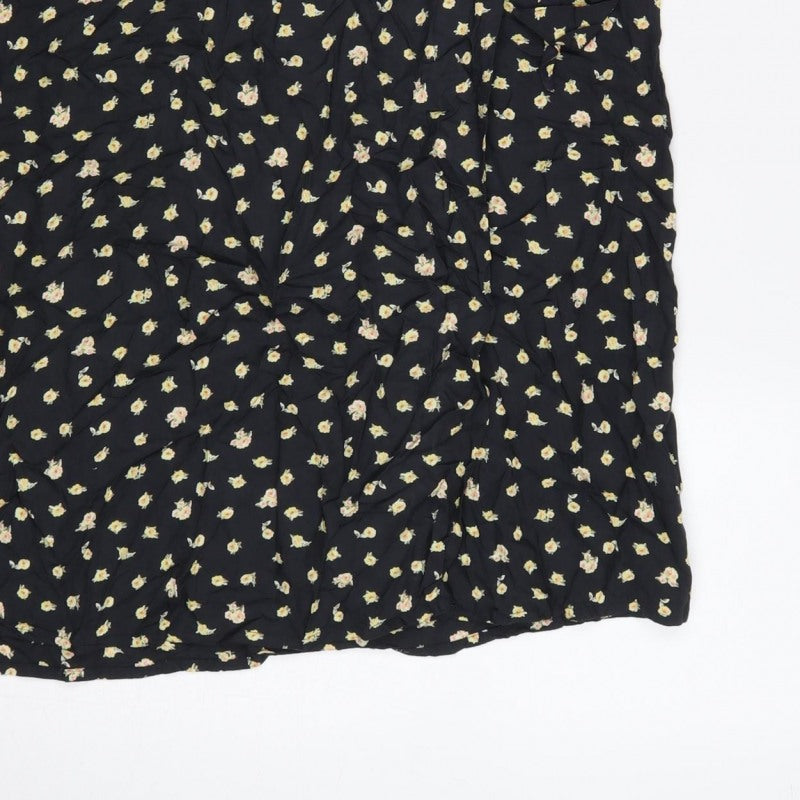 Billabong Women Black L Floral Long Wrap Skirt Bohemian Tie