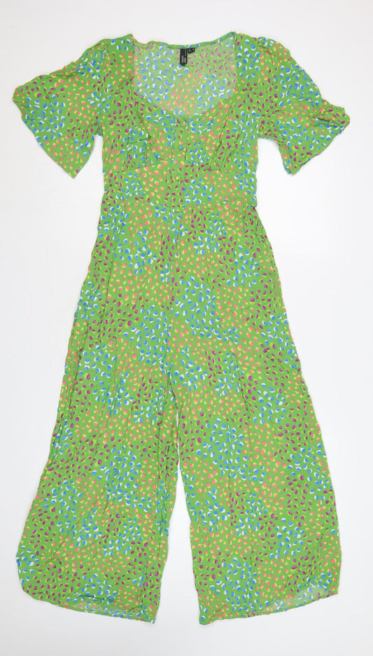 Additional front view of Nobody's Child Women Green Spot Print Wide-Leg Jumpsuit UK 10