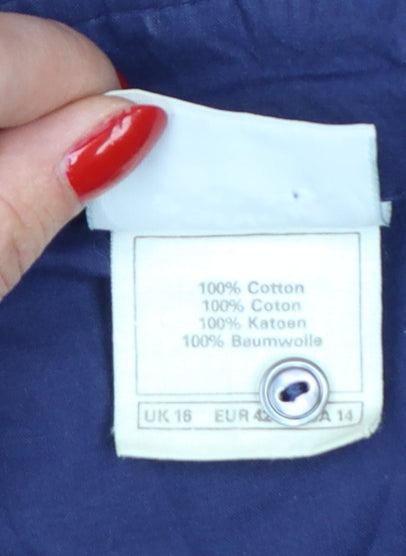 Laura Ashley Women Blue UK 18 Ruffle Collared Cotton Tunic Blouse