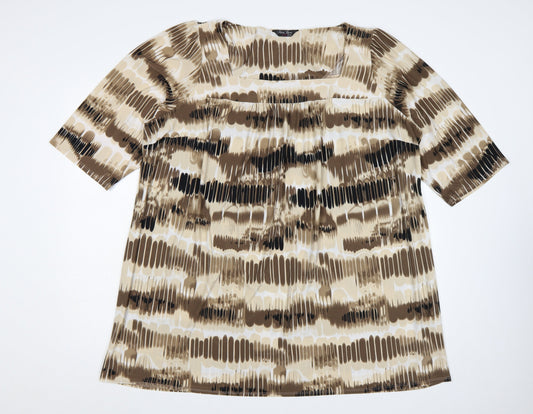 Marina Kaneva Women Beige Geometric Print Tunic Blouse Size 20
