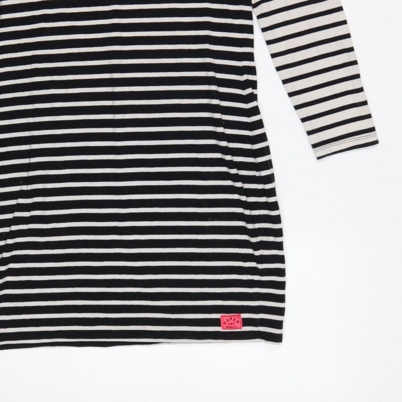 Superdry Women Black White Striped L Bodycon Jersey Knee Dress