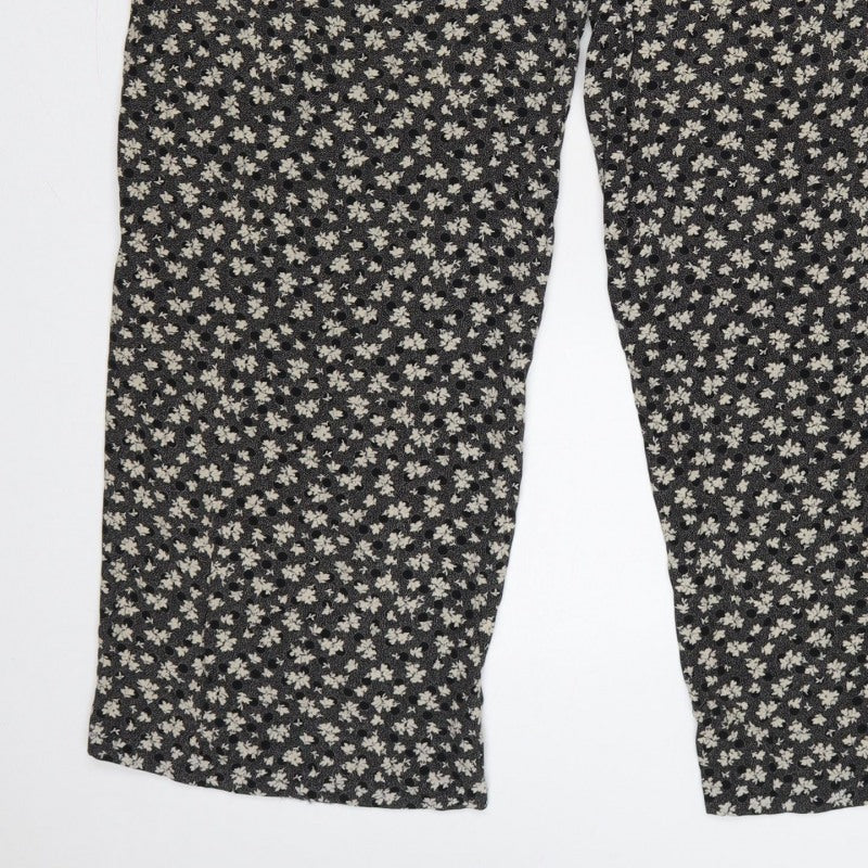 Telleots Women’s Black Floral Wide-Leg High Rise Trousers Size 4