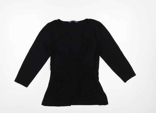 Sosandar Women’s Black Size 12 Wrap V-Neck Long Sleeve Top