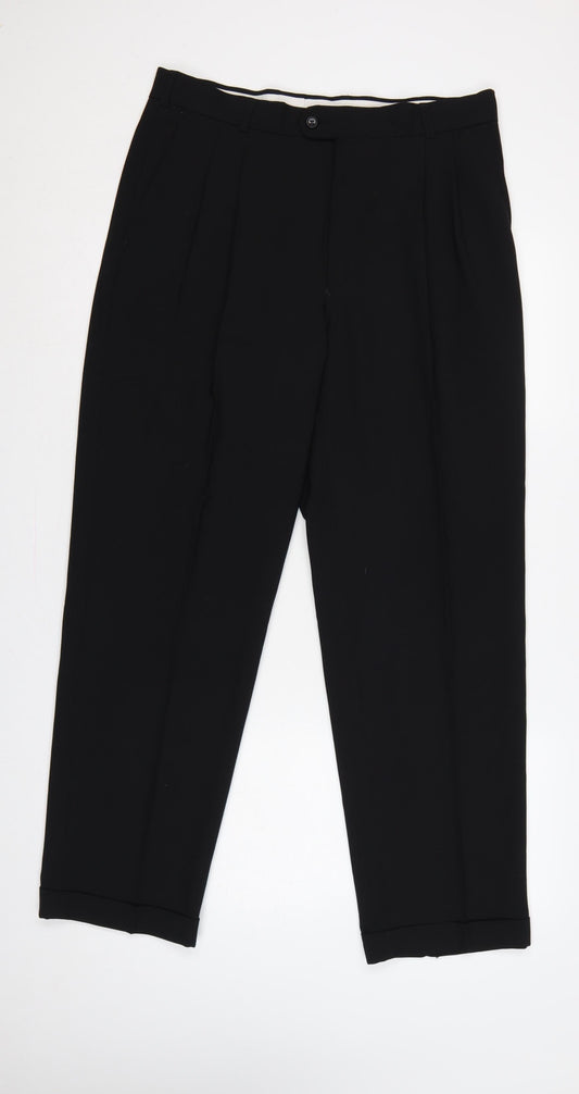 Back view of Burton Menswear unisex black 34 pleated tapered dress trousers
