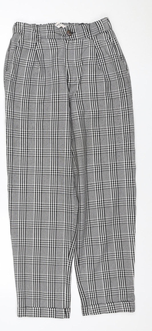 Pull&Bear Women’s Grey Check Paperbag Trousers UK 8 High Rise