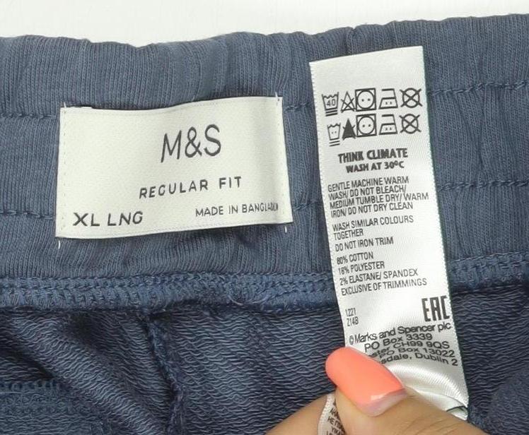M&S Mens Blue XL Long Regular Fit Drawstring Sweatpants Joggers