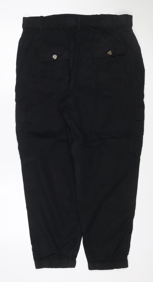 Marks & Spencer Women’s Black UK 14 Cotton Cargo Trousers Cuffed