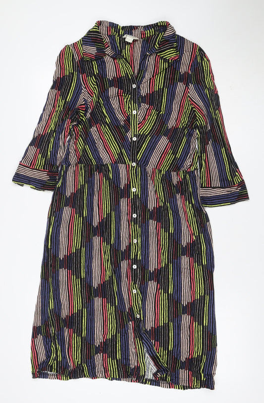 Monsoon Women Multicoloured UK 14 Shirt Dress Geometric Long Sleeve