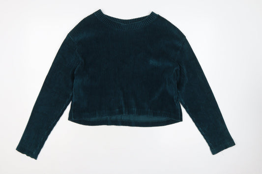 Weekday Women Green L Cropped Velvet Ribbed Long Sleeve Top