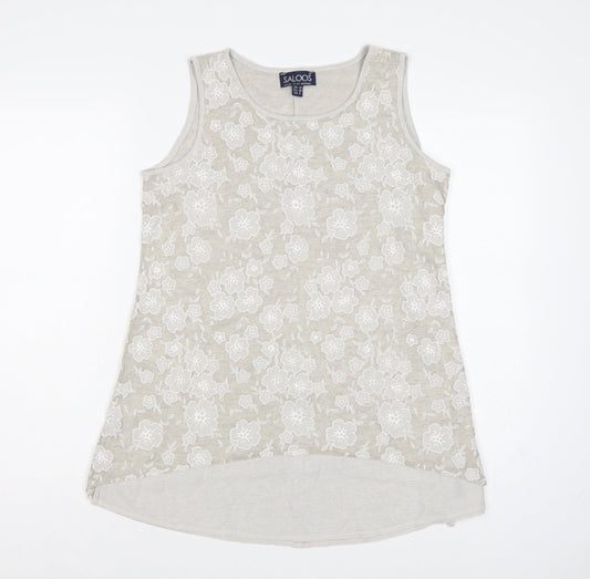 Saloos Women Ivory Floral Lace Sleeveless Tank Top UK 12