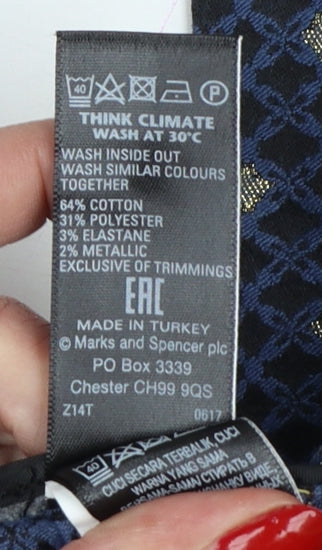 Marks & Spencer Women’s Blue UK 12 Geometric Metallic Stretch Trousers
