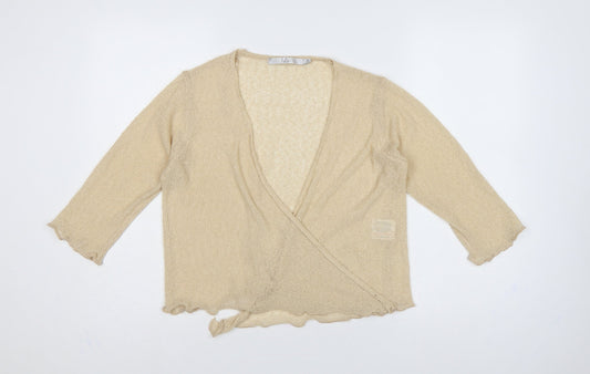 Isle Women Beige Size 14 Open-Knit Wrap Long Sleeve Cardigan
