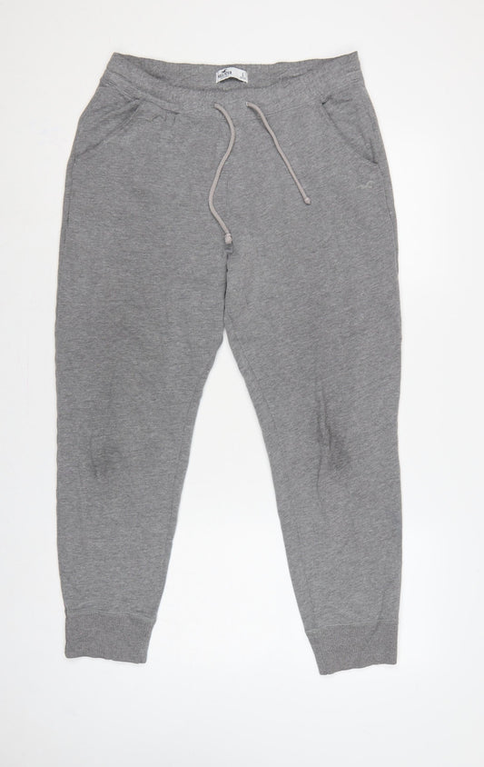 Hollister Women Grey L Jogger Sweatpants Elastic Waist Pockets Logo