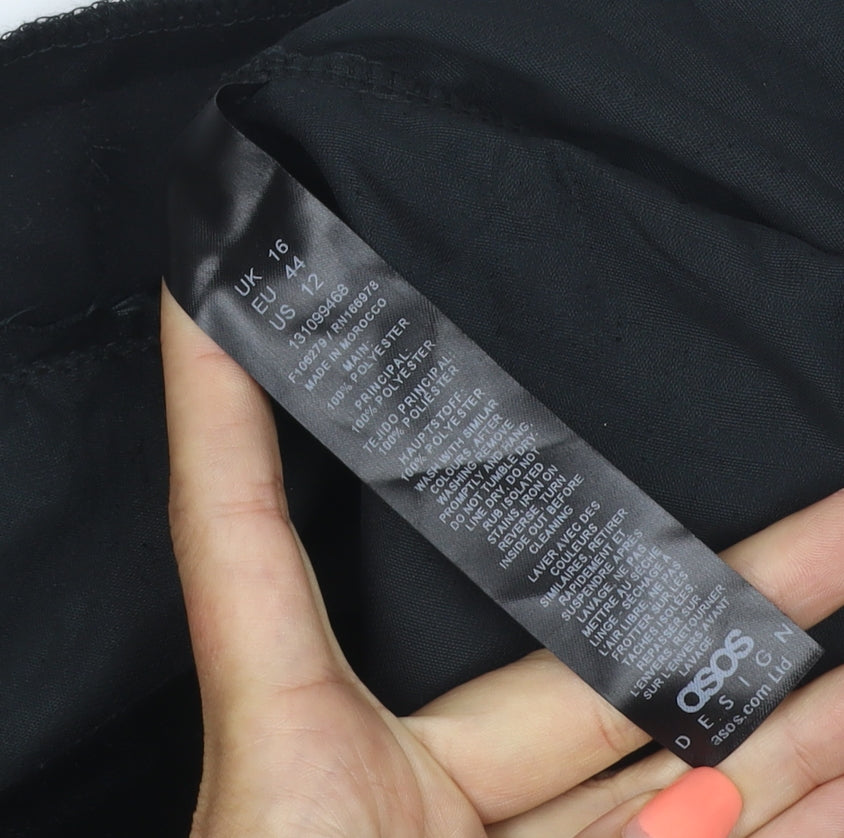 Brand and care label for ASOS DESIGN Women Black UK 16 Velvet Asymmetric Pencil Mini Skirt