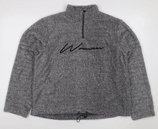 Boohoo Women Grey UK 10 1/4 Zip Fleece Logo Sweatshirt