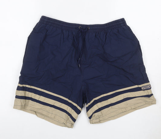 Additional front view of Speedo Men’s Blue XL Vintage Striped Cotton Lined Swim Shorts