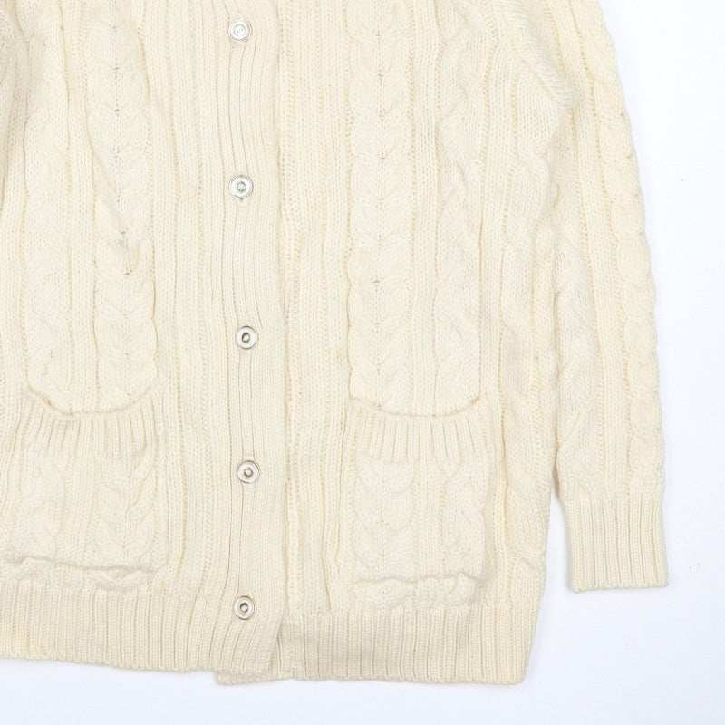 WoolOvers Women’s Ivory L Cable Knit Button Pocket Cardigan