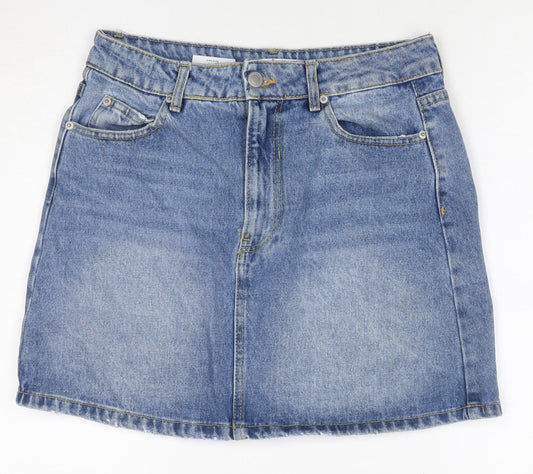 Bershka Women’s Blue Denim A-Line Mini Skirt UK 10 Pockets