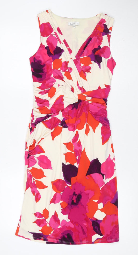 Additional front view of Kaliko Women Ivory Pink Floral Ruched Sheath Dress UK 8