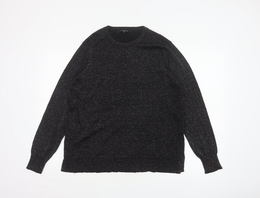 Peacocks Women Black Glitter Knit Jumper UK 16 Crew Neck Balloon Sleeve