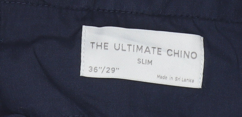 M&S Men’s Blue 36W 29L Slim Ultimate Chino Trousers Stretch