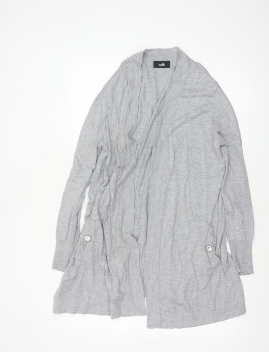 Wallis Women Grey L Open Front Longline Cardigan Knit Button Detail