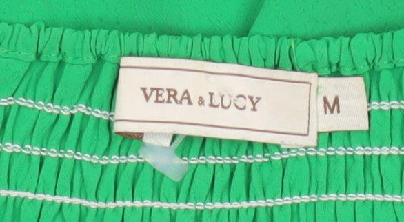 Vera & Lucy Women Green M Fit & Flare V-Neck Flutter Sleeve Dress