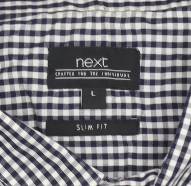 Next Men’s Blue White Check Slim Fit Short Sleeve Shirt L