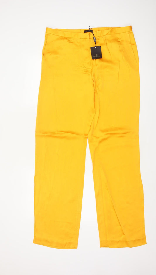 Additional front view of Massimo Dutti Women Yellow UK 14 Straight Leg Tailored Dress Trousers