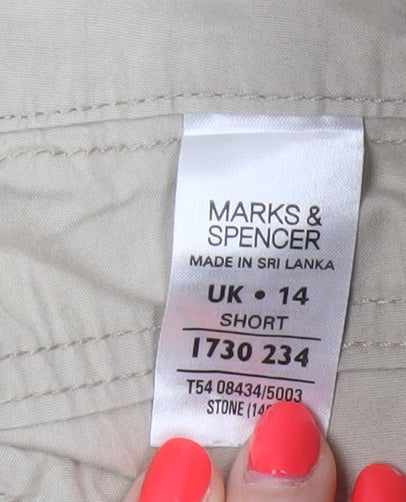 Marks & Spencer Women Beige UK 14 Short Carpenter Wide-Leg Trousers