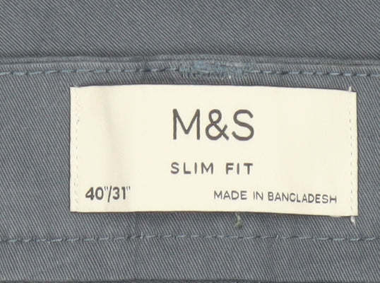 Marks & Spencer Men’s Grey 40/31 Slim Fit Stretch Chino Trousers