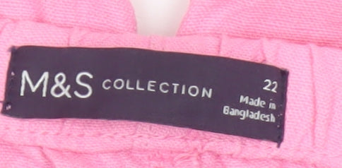Marks and Spencer Women Pink Size 22 Linen Blend Cropped Wide-Leg Trousers
