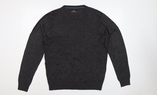 Back view of Pierre Cardin men’s grey l crew neck logo knit jumper