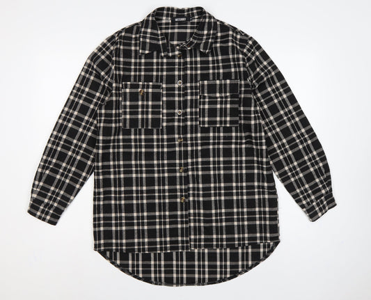 Missguided Women’s Black Plaid Long Sleeve Button-Up Shirt UK 10