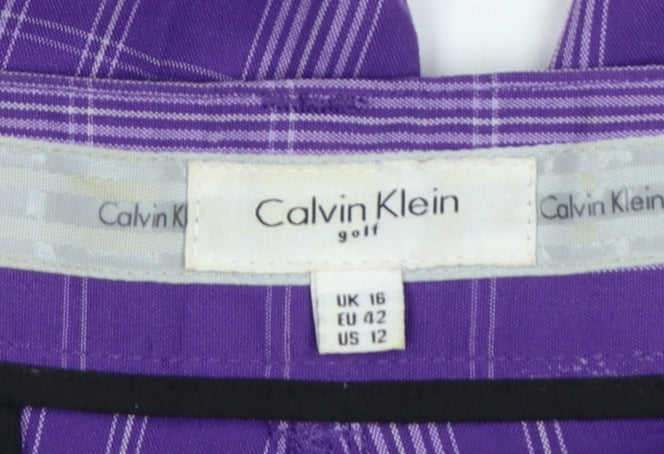 Calvin Klein Golf Women Purple Plaid Bermuda Shorts UK 16