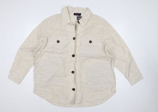 Marks & Spencer Women Beige UK 20 Relaxed Linen Button-Up Shirt