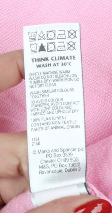 Marks and Spencer Women Pink Linen Button-Up Shirt UK 20 3/4 Sleeve