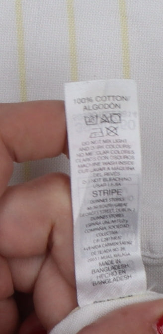 Additional view of Dunnes Men White Yellow Stripe Slim Fit M Short Sleeve Shirt