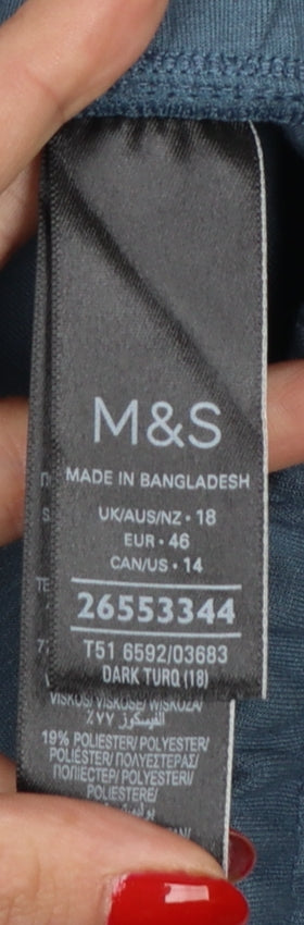 Marks and Spencer Women's Blue UK 18 Cropped Wide Leg Trousers