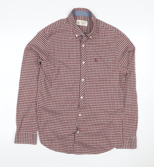 Back view of Original Penguin Men’s Red Check Button-Down Shirt M Long Sleeve