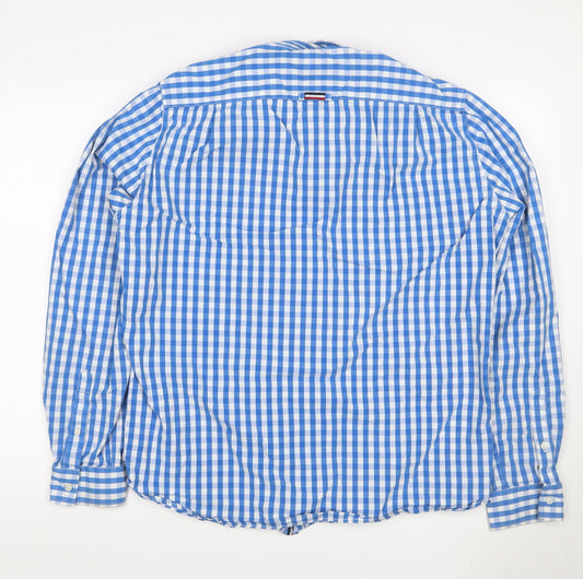 Superdry Men’s Blue Check Button-Down Cotton Shirt 2XL Long Sleeve