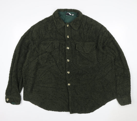 Additional front view of ASOS DESIGN Women’s Green Teddy Fleece Button Jacket UK 10 Lined