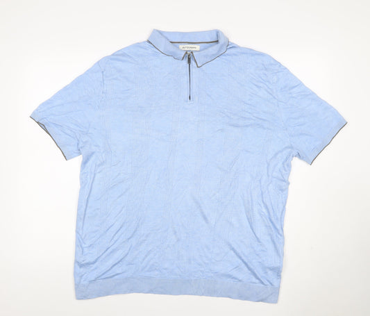 Additional front view of Autograph Men's Blue 2XL Short Sleeve 1/4 Zip Textured Knit Polo