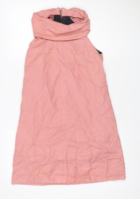 Additional front view of Zara Woman Pink S Knee Length Cowl Neck Zip Sheath Dress