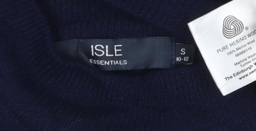 Isle Essentials Women's Navy Merino Roll Neck Pullover Jumper S