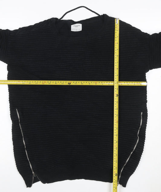 Vero Moda Women Black XL Ribbed Knit Zip Detail Crew Neck Jumper