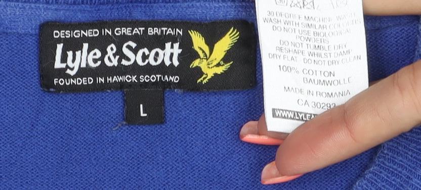 Lyle & Scott Men’s Blue L Cotton Crew Neck Logo Pullover Jumper