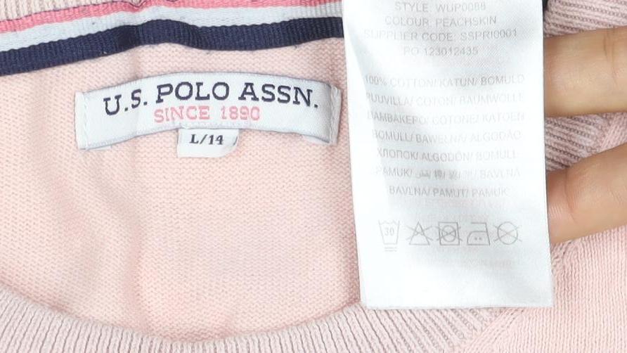 U.S. Polo Assn. Women’s Pink Cotton Logo Knit Jumper UK 14