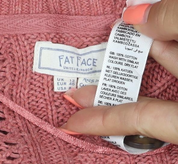 Fat Face Women’s Pink UK 12 Cable Knit V-Neck Cardigan