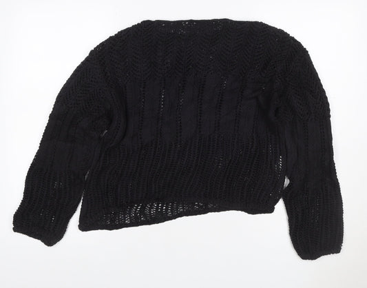 MNG Women’s Black M Cable Knit Open-Knit Long Sleeve Jumper